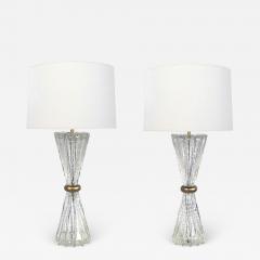  Barovier Toso Pair of Murano Barovier Toso Clear Bullicante Lamps with Pinched Mid section - 2987914