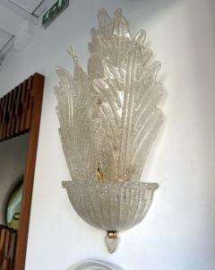  Barovier Toso Pair of Murano Glass and Brass Flame Palm Tree Sconces Italy 1970s - 3927970