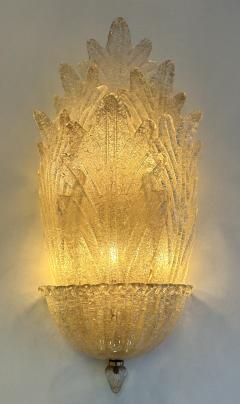  Barovier Toso Pair of Murano Glass and Brass Flame Palm Tree Sconces Italy 1970s - 3927972