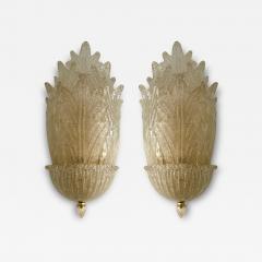  Barovier Toso Pair of Murano Glass and Brass Flame Palm Tree Sconces Italy 1970s - 3931060