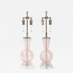  Barovier Toso Pair of Pink Barovier Murano Glass Lamps  - 2813218