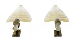  Barovier Toso Pair of Vintage Italian Barovier Toso Leaf Form Murano Glass Wall Light Sconces - 3894714