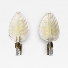  Barovier Toso Pair of Vintage Italian Barovier Toso Leaf Form Murano Glass Wall Light Sconces - 3900457