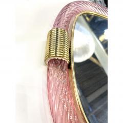  Barovier Toso Pink Murano Glass Wall Mirror With Torciglione Torchon in Barovier Style - 4567109