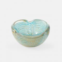  Barovier Toso Turquoise Glass Bowl in Graffito Lattimo with Gold Inclusions by Barovier Toso - 4565657