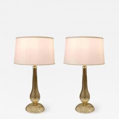  Barovier Toso Two Pairs Mid Century Modern Style Murano Venetian Clear Gold Glass Table Lamps - 1821705