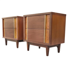  Basic Witz Furniture Basic Witz Pair Mid Century Walnut Olive Burl Restored Nightstands or End Tables - 2673592