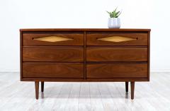  Bassett Furniture Mid Century Modern Walnut Dresser with Lacquered Accent Drawers - 2300186