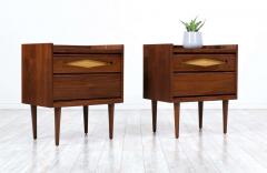  Bassett Furniture Mid Century Modern Walnut Night Stands with Lacquered Accent Drawers - 2300047