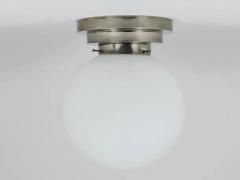  Bauhaus Velten Vordamm Large Art Deco Nickel Opaline Glass Globe Ceiling Lamp Flush Mount 1930s - 4067675