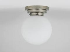  Bauhaus Velten Vordamm Large Art Deco Nickel Opaline Glass Globe Ceiling Lamp Flush Mount 1930s - 4067677