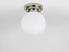  Bauhaus Velten Vordamm Large Art Deco Nickel Opaline Glass Globe Ceiling Lamp Flush Mount 1930s - 4067760