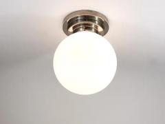  Bauhaus Velten Vordamm Large Art Deco Nickel Opaline Glass Globe Ceiling Lamp Flush Mount 1930s - 4067817