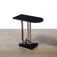  Belmet Art Deco Black Lacquer Chrome Streamlined End Table w Scroll Detail by Belmet - 4438650