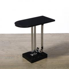  Belmet Art Deco Black Lacquer Chrome Streamlined End Table w Scroll Detail by Belmet - 4438652