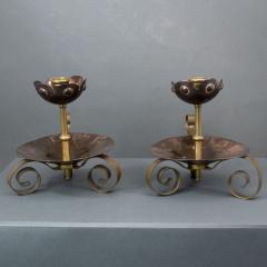  Benham Froud Benham Froud Pair of Arts Crafts copper night candle holder w flower head - 4187640