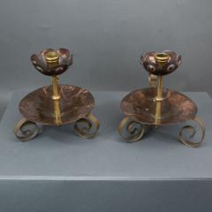  Benham Froud Benham Froud Pair of Arts Crafts copper night candle holder w flower head - 4187641
