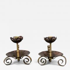  Benham Froud Benham Froud Pair of Arts Crafts copper night candle holder w flower head - 4205651