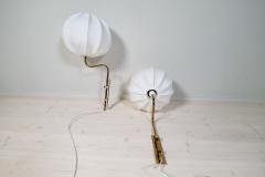  Bergboms Midcentury Brass Wall Lights Bergboms with Cotton shades Sweden 1970s - 2936810