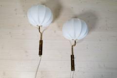  Bergboms Midcentury Brass Wall Lights Bergboms with Cotton shades Sweden 1970s - 2936812