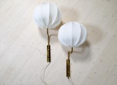  Bergboms Midcentury Brass Wall Lights Bergboms with Cotton shades Sweden 1970s - 2936815