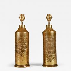  Bergboms Pair of 1960s Swedish gold ceramic table lamps from Bitossi by Bergboms - 2898906