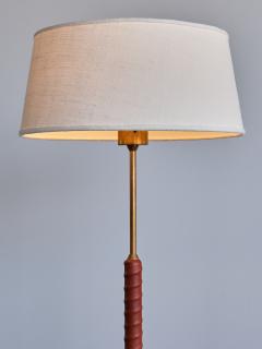  Bergboms Pair of Bergboms G 31 Floor Lamps in Brass Leather and Linen Sweden 1940s - 3327148