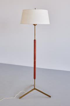  Bergboms Pair of Bergboms G 31 Floor Lamps in Brass Leather and Linen Sweden 1940s - 3327149