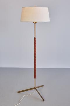  Bergboms Pair of Bergboms G 31 Floor Lamps in Brass Leather and Linen Sweden 1940s - 3327151
