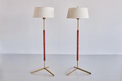  Bergboms Pair of Bergboms G 31 Floor Lamps in Brass Leather and Linen Sweden 1940s - 3327159
