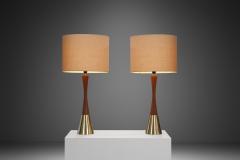  Bergboms Pair of Teak and Brass Table Lamps by Bergboms Sweden ca 1970s - 3570511