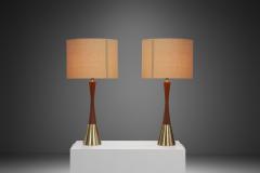  Bergboms Pair of Teak and Brass Table Lamps by Bergboms Sweden ca 1970s - 3570515