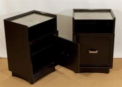  Berkey Gay Pair of Lacquered Berkey and Gay Nightstands with Silver Leafed Glass and Pulls - 425633