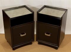  Berkey Gay Pair of Lacquered Berkey and Gay Nightstands with Silver Leafed Glass and Pulls - 425635