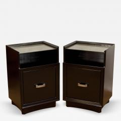  Berkey Gay Pair of Lacquered Berkey and Gay Nightstands with Silver Leafed Glass and Pulls - 429958