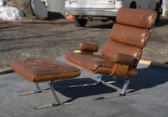  Bernhardt Design Flair for Bernhardt Lounge Chair Ottoman in Chrome Leather Oak after Eames - 4033184