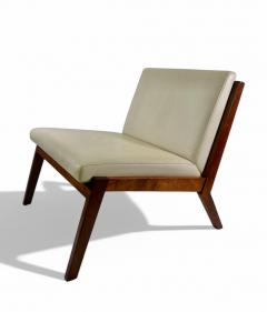  Bernhardt Furniture Pair Of Bernhardt Walnut Lounge Chairs with Original Creme Fine Leather - 4047023