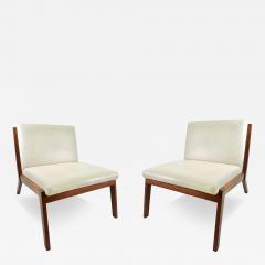  Bernhardt Furniture Pair Of Bernhardt Walnut Lounge Chairs with Original Creme Fine Leather - 4048287