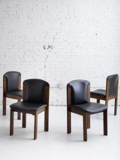  Bernini Set of 4 Mid Century Leather Walnut Dining Chairs Silvio Coppola for Bernini - 4565546