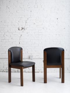  Bernini Set of 4 Mid Century Leather Walnut Dining Chairs Silvio Coppola for Bernini - 4565548