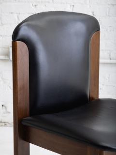  Bernini Set of 4 Mid Century Leather Walnut Dining Chairs Silvio Coppola for Bernini - 4565556