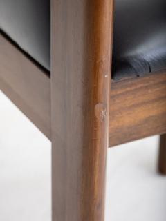  Bernini Set of 4 Mid Century Leather Walnut Dining Chairs Silvio Coppola for Bernini - 4565557