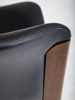  Bernini Set of 4 Mid Century Leather Walnut Dining Chairs Silvio Coppola for Bernini - 4565558