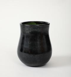  Biot French Moderne BIOT Vase Black Glaze Green Salt Interior France c 19601950 - 3757232