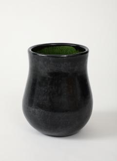  Biot French Moderne BIOT Vase Black Glaze Green Salt Interior France c 19601950 - 3757236