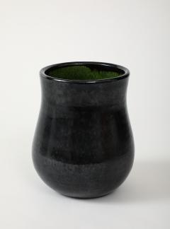  Biot French Moderne BIOT Vase Black Glaze Green Salt Interior France c 19601950 - 3757238