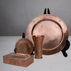  Birmingham Guild of Handicraft An Arts Crafts four piece hand hammered dressing table or desk set - 4187652