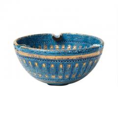  Bitossi Aldo Londi Bitossi Ashtray Ceramic Safety Pin Blue Gold Signed - 3321560