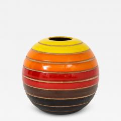  Bitossi Bitossi Ball Vase Ceramic Stripes Yellow Orange Red Black Signed - 3709506