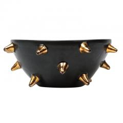  Bitossi Bitossi Bowl Ceramic Black with Gold Spikes Signed - 2833732